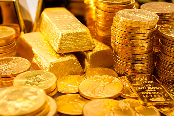Gold bullion bars and coins